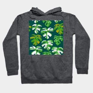 Variegated Monstera Pattern in Gouache-Teal Hoodie